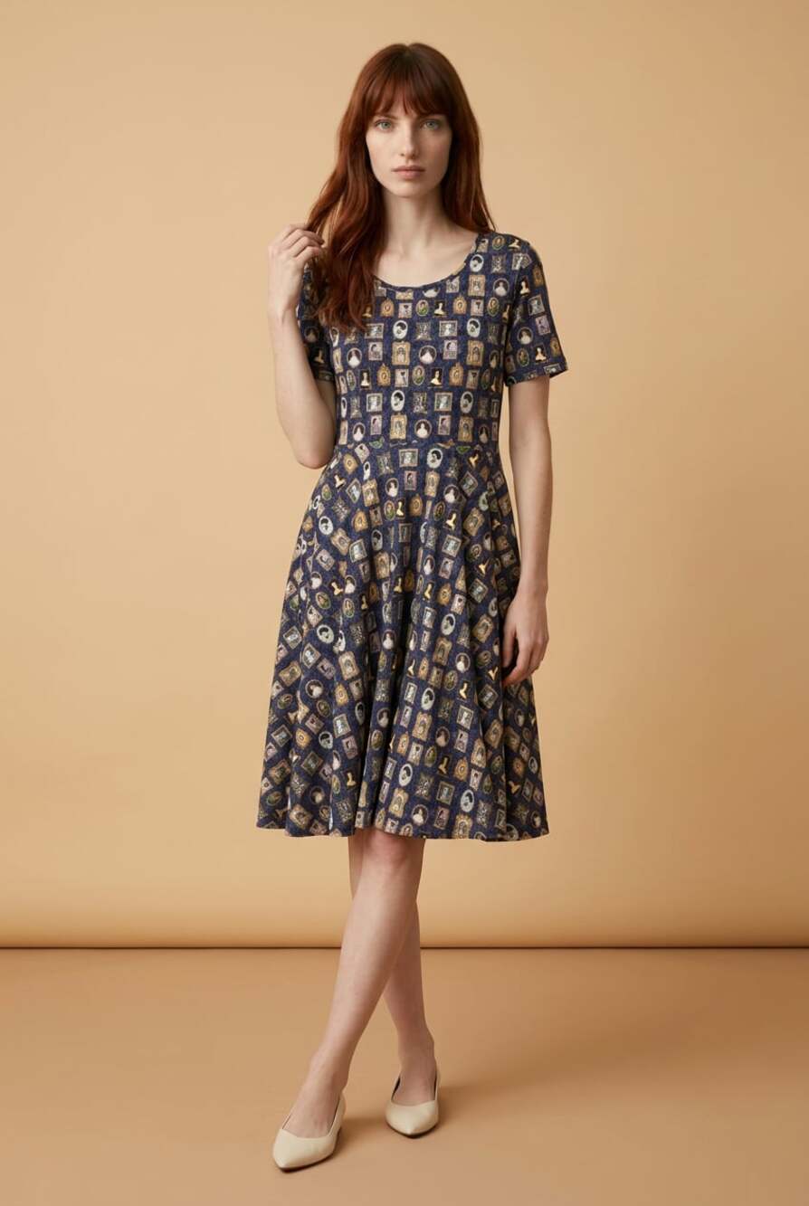 Svaha USA Women's Famous Women Authors Print A-Line Midi Dress size medium
